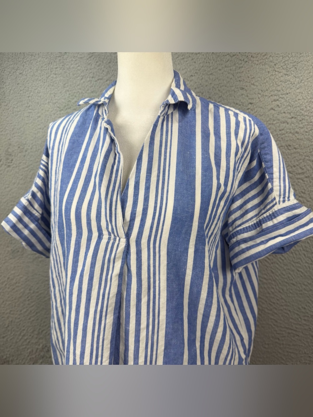 Madewell Top Womens Small Blue White Striped Linen Blend Oversized Boxy Preppy